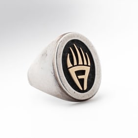 Navajo Sterling & 14K Bear Paw Ring Signed