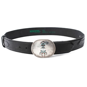 Old Pawn Zuni Silver Kachina Inlaid Buckle