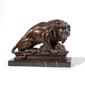Cast Bronze Lion & Boar After Antoine-Louis Barye