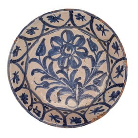 Antique Spanish Fajalauza B&W Terracotta Bowl