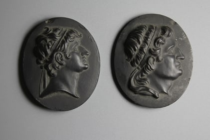 2 Black Basalt Portrait Medallions