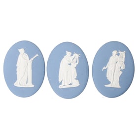 3 Wedgwood Blue Jasper Cameos / Apollo & Muses