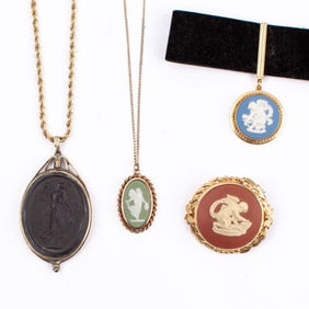 4 Wedgwood Gold Plated Necklaces / Brooch / Choker