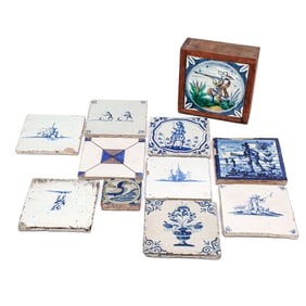 10 Antique Delft Dutch Faience Tiles