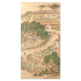 Attr. Tani Buncho "Lanting Pavilion" Silk Painting
