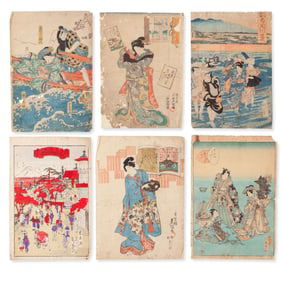6 Antique Japanese Woodblock Prints