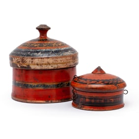 2 Antique Afghani / Pakistani Lacquer Spice Boxes