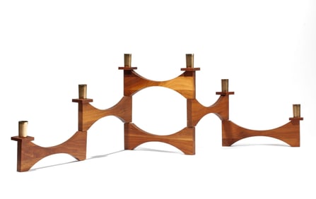 MCM Teak Wood & Brass Articulating Candle Holder