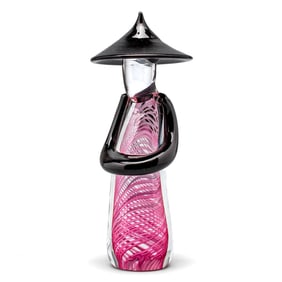 Murano Glass Chinese Figure / Pink Ribbon Swirl