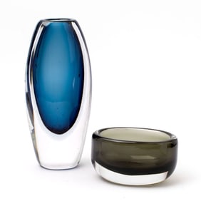 Vicke Lindstrand Kosta Vase and Orrefors Bowl