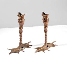 Pair Bronze Frog Candlesticks / Anthony Redmile