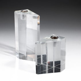 70s Mod Lucite Block Candlestick Holders