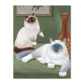 Alice Hanbey "Siamese Cats" Gouache Painting, 1995