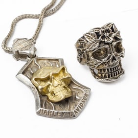 Harley Davidson Sterling Necklace - Skull Ring