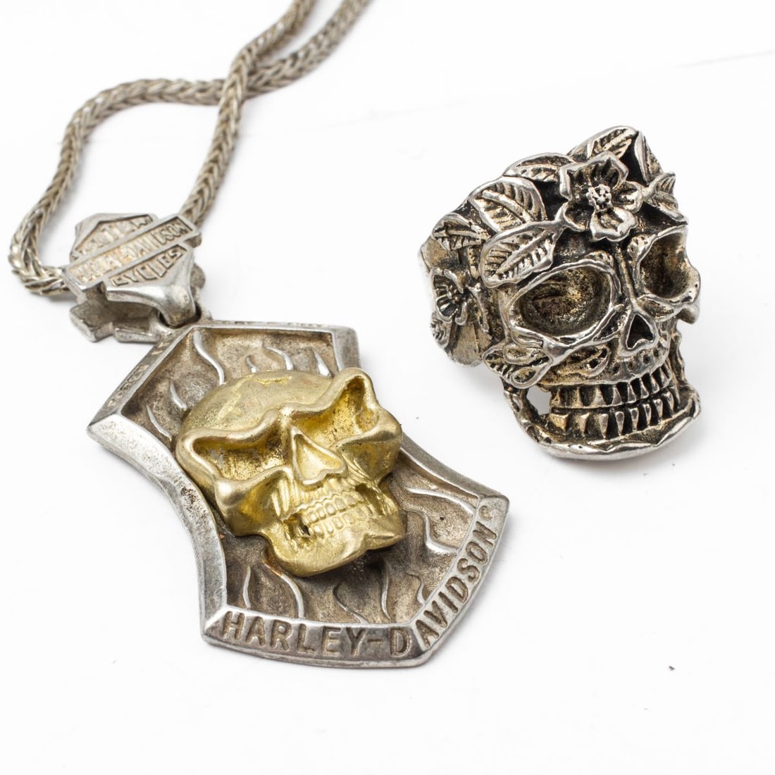 Harley Davidson Sterling Necklace - Skull Ring (1 of 10)