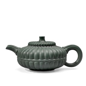 Chinese Green Clay Yixing "Chrysanthemum" Teapot By Wu Yongming 吳永明