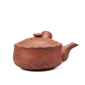 Japanese Tokoname "Landscape" Clay Teapot / Kyusu