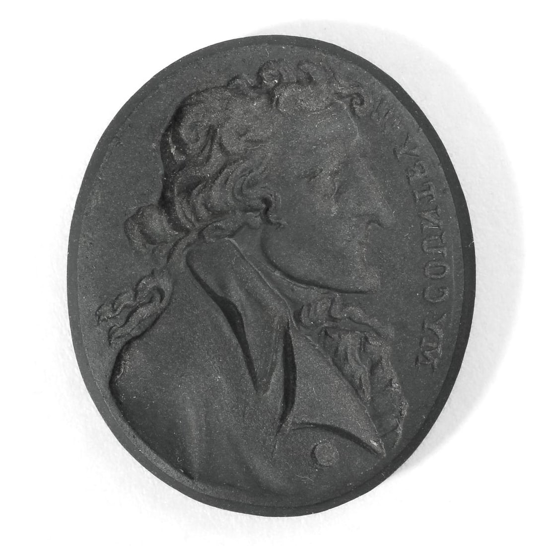 Wedgwood Basalt Thomas Paine Intaglio Seal: Late 18th century Wedgwood black basalt intaglio seal with portrait of Thomas Paine, his face in profile, with "MY COUNTRY!!!" adjacent. Impressed "WEDGWOOD" to reverse. In very good condition. 1" x 0