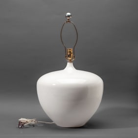 Large 1970s Mod White Ceramic Table Lamp