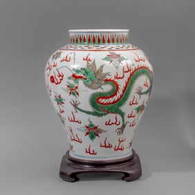 Chinese Wucai Porcelain "Dragon & Phoenix" Jar