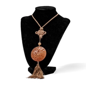 Chinese Russet Brown Jade Medallion Necklace