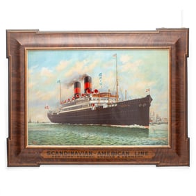 Scandinavian American Steamship Tin Litho Sign