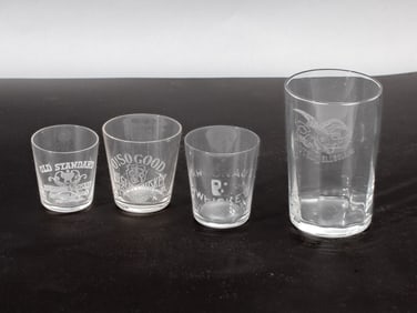 3 Vintage Glass Whiskey Shotglasses & Tumbler