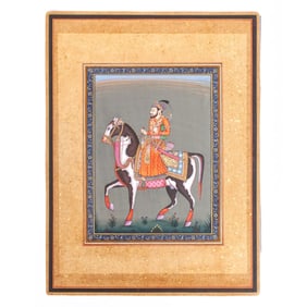 Antique Indian Miniature Equestrian Portrait Painting