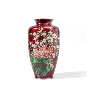 Japanese Ando Jubei Company Cloisonne "Cherry Flowers" Vase