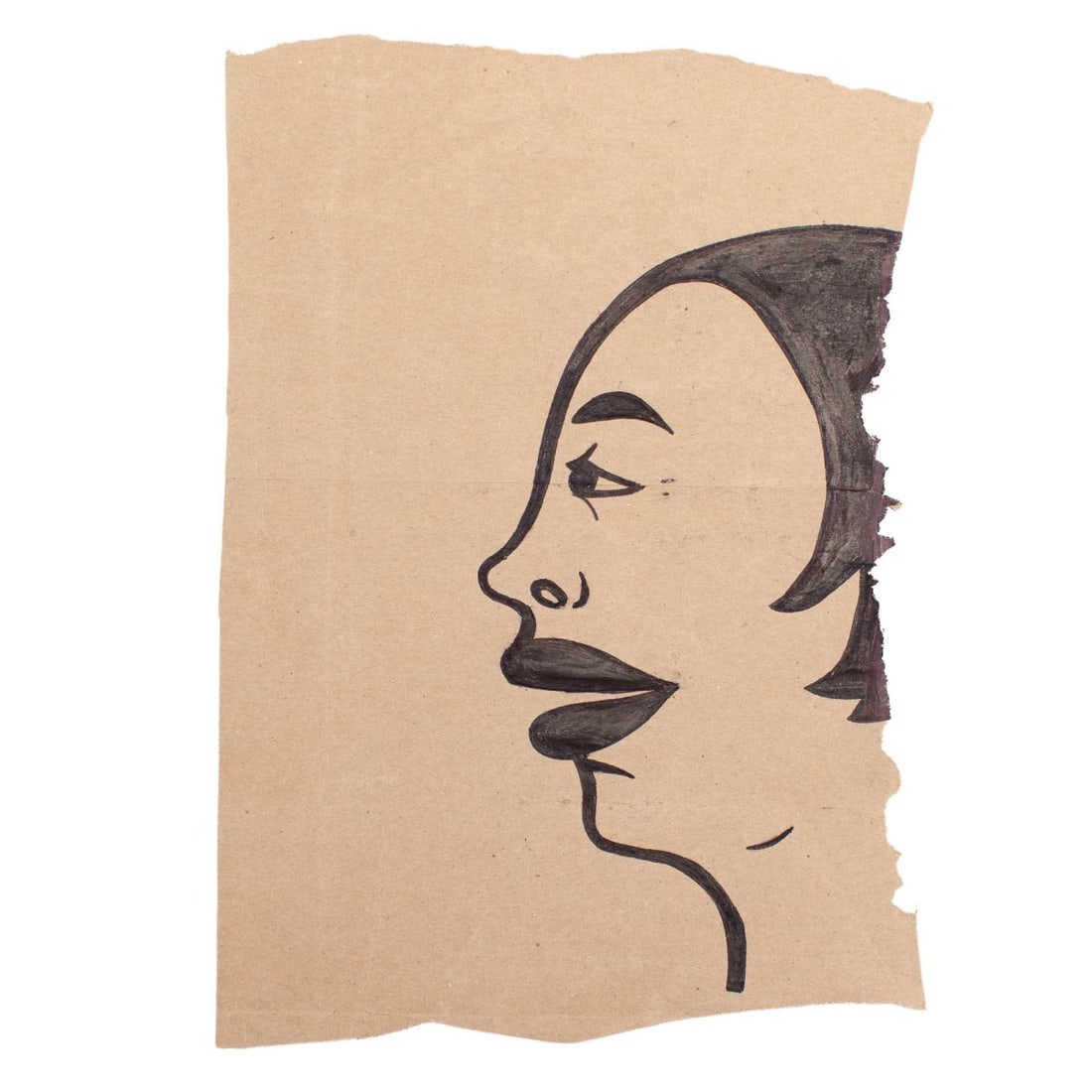 Margaret Kilgallen Portrait Ink Drawing on Paper: Margaret "Meta" Kilgallen (1967-2001 California) Portrait Ink on Paper, 1994. Unsigned. Ink drawing of a female on grocery store brown paper bag. Artwork was gifted to consignor by artist while he was