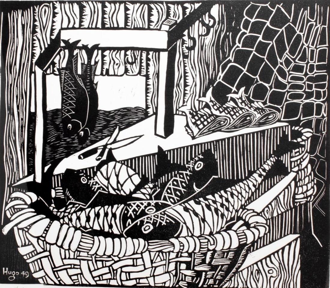 Fisherman's Shed" Woodcut Print Signed "Hugo (1 of 5)
