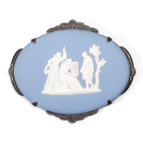Wedgwood Blue Jasper & Sterling SIlver Brooch