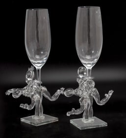 Murano Style Art Glass Champagne Flutes