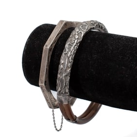 2 Japanese Sterling Silver Bangle Bracelets