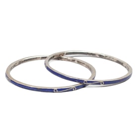 Pair Chinese Cloisonne & Sterling Silver Bangles