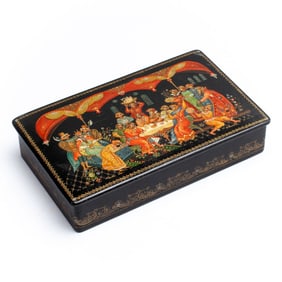 Russian Fedoskino Lacquer "Feast" Box by R. Volkov