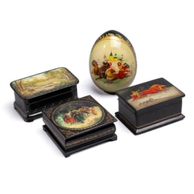 4 Russian Lacquer Papier-Mache Boxes & Egg / USSR