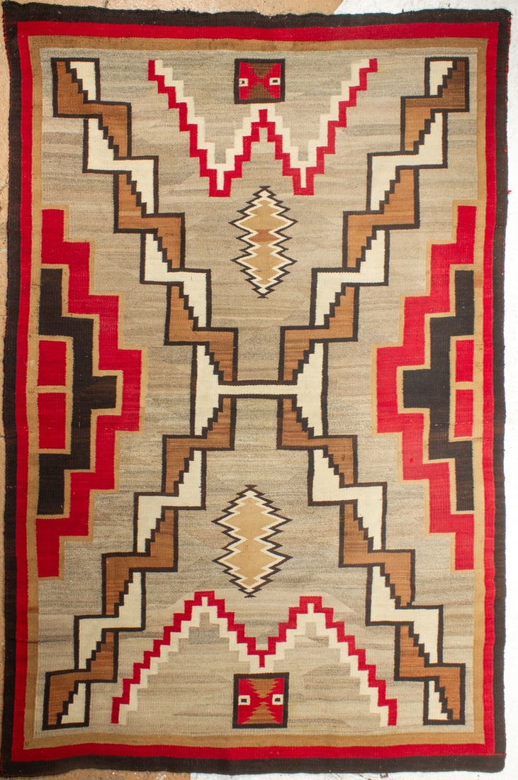 Antique Storm Pattern Navajo Rug 98x65" (1 of 5)