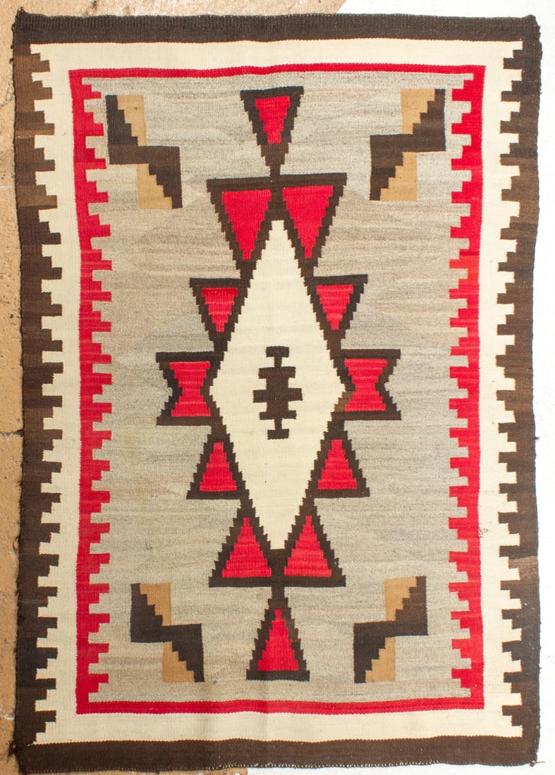 Antique Handknotted Diamond Navajo Rug 73x50" (1 of 4)