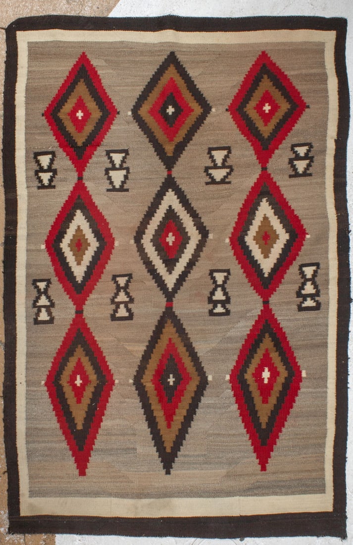 Antique Handknotted Diamond Navajo Rug 78x51" (1 of 4)