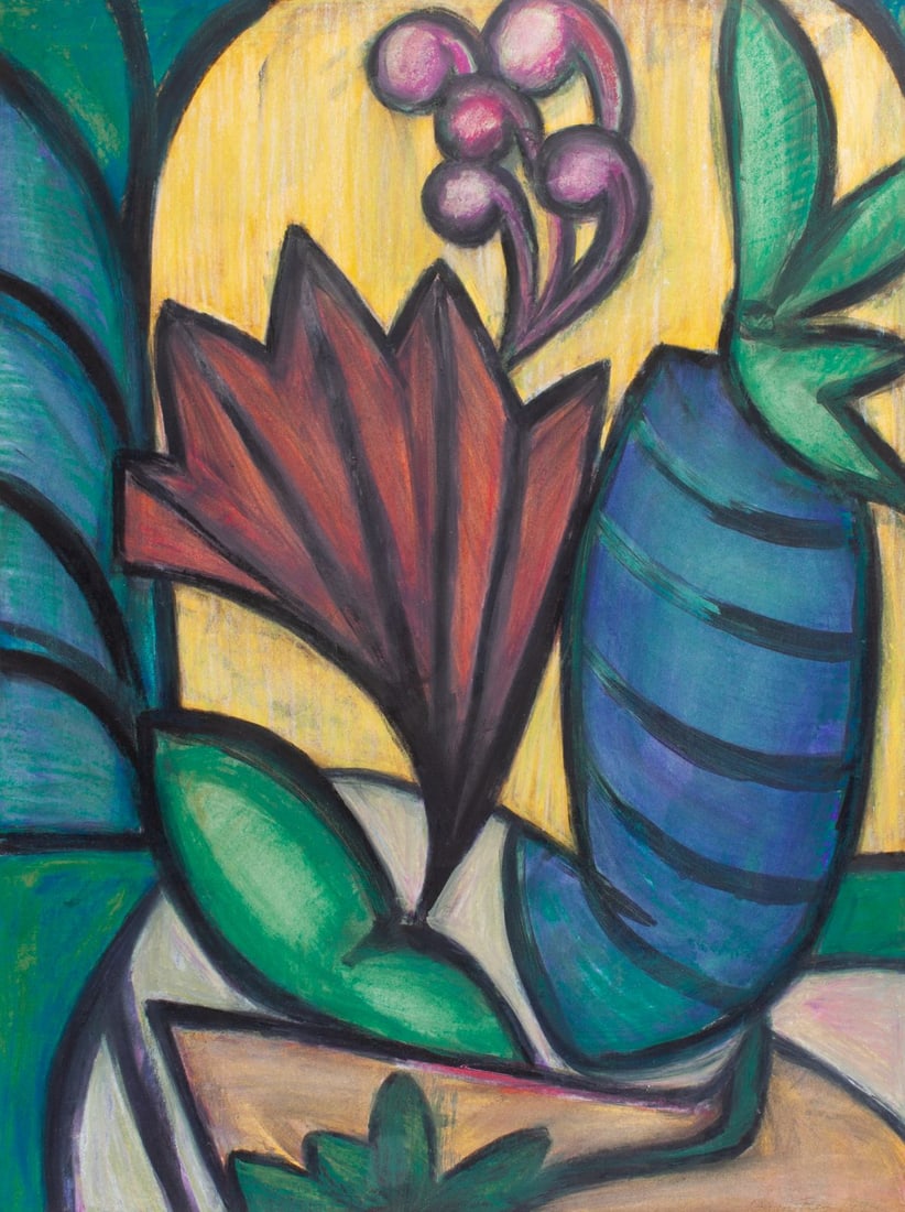 Dyan Rey "Still Life #1" Monotype 1994: Dyan Rey (b.1946 North Dakota) "Still Life #1" monotype on paper. Signed and dated at lower right. In black stained wood frame under plexi. Greg Kucera Gallery label affixed to verso. Excellent