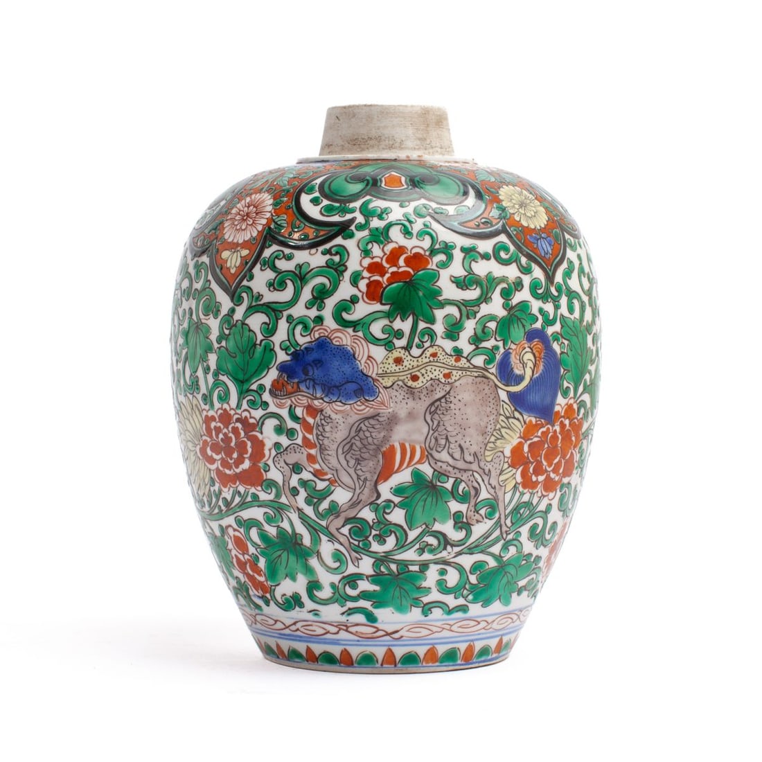 Chinese Wucai Enameled Porcelain "Qilin" Jar (1 of 7)