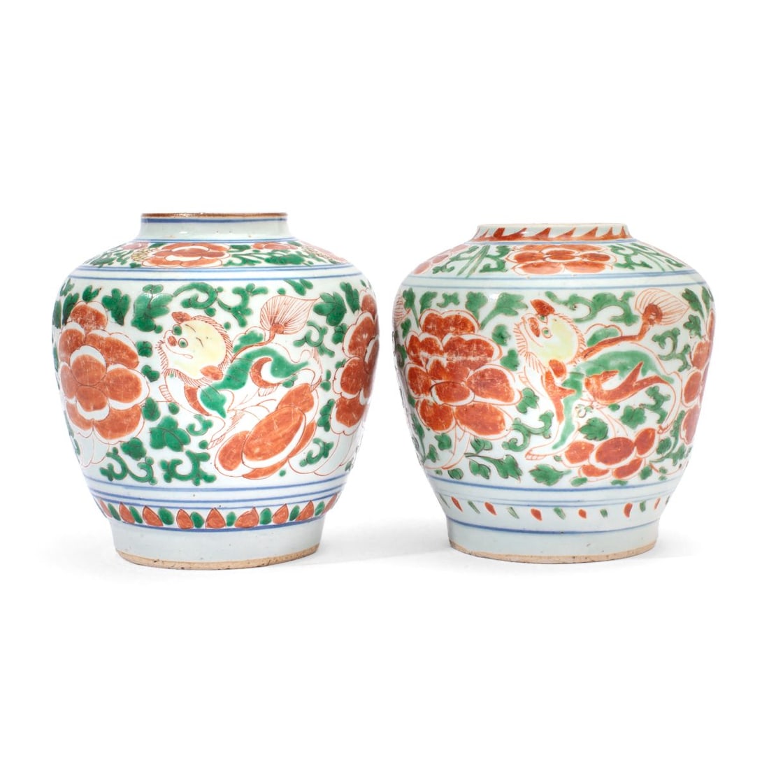 Near Pair Chinese Ming Wucai Enamel Porcelain Jars (1 of 7)