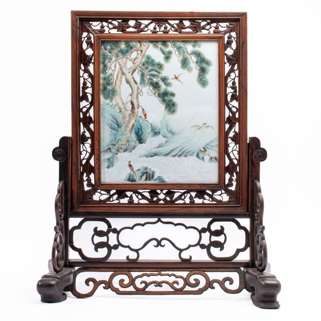 Chinese Porcelain Birds & Pine Table Screen (1 of 6)