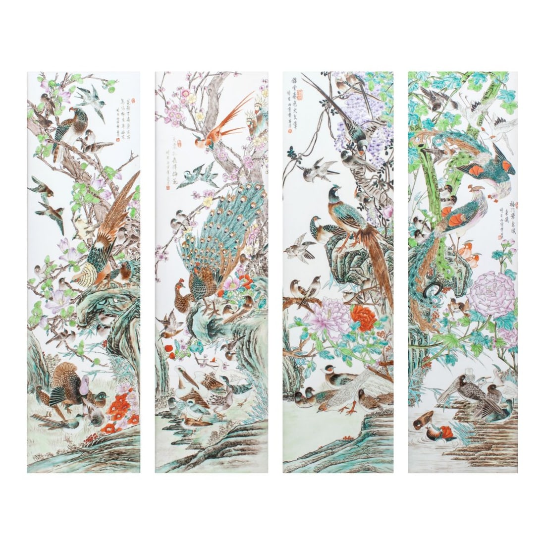 Four Chinese Famille Rose "Birds" Porcelain Plaques (1 of 7)