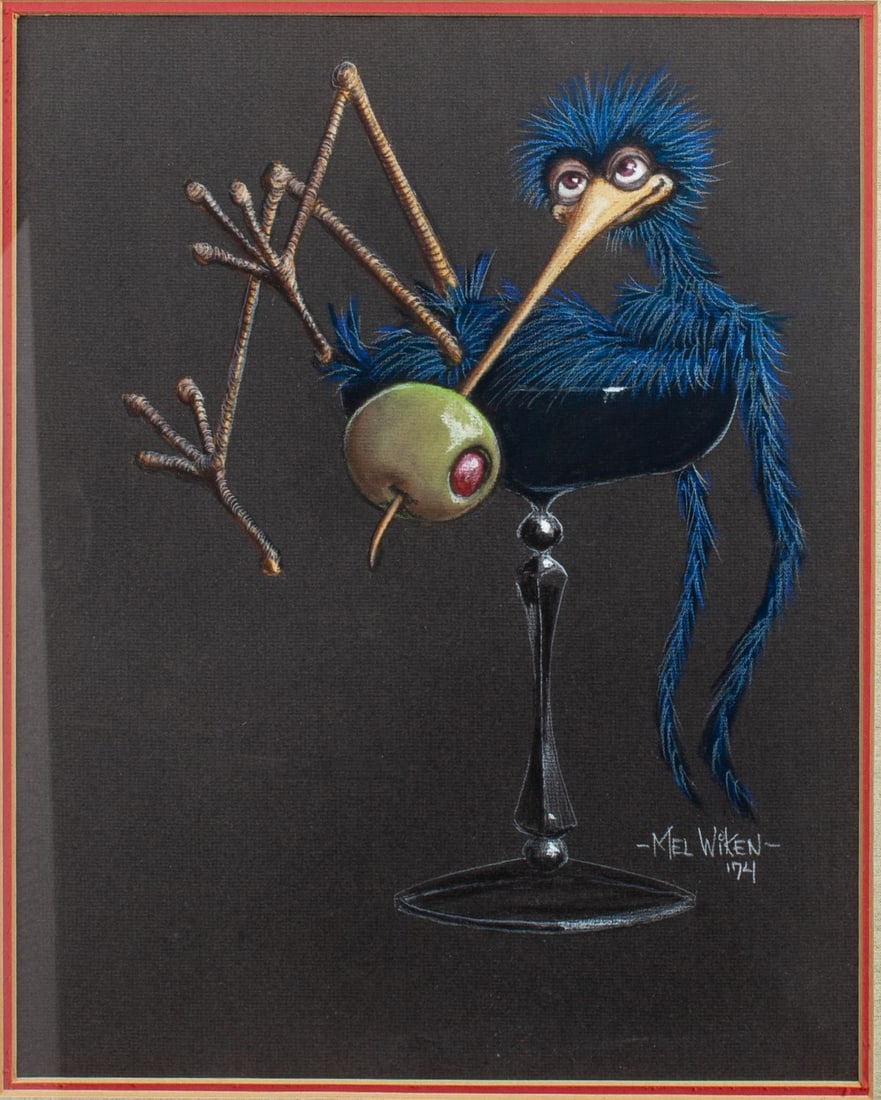 Mel Wiken "Drunk Bird" Color Pencil Drawing, 1974 (1 of 4)
