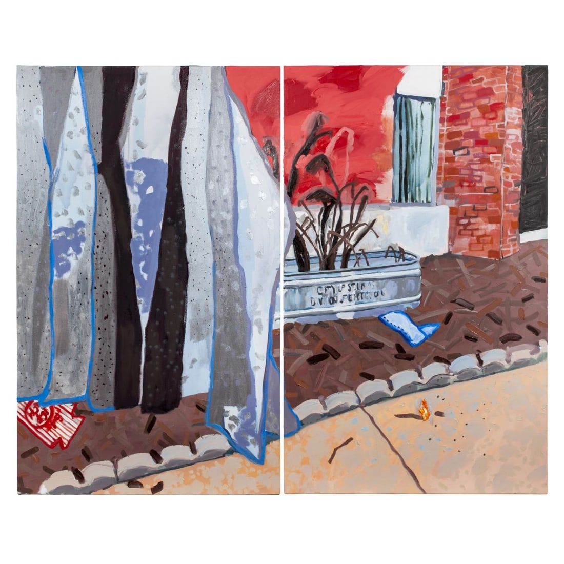 Susanna Bluhm (WA) "The Workhouse": Susanna Bluhm (Washington) "The Workhouse (Stubbs kills a whale)" Oil and Acrylic on Canvas Diptych, 2020. From Bluhm's "Red States" Project, this work represents Missouri. Painting measures 60x74" on