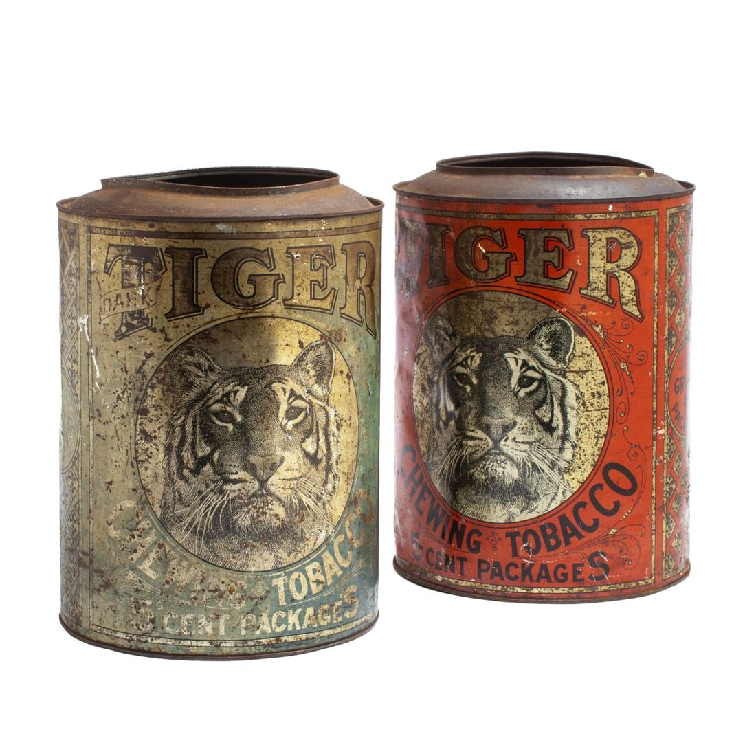 Two Large Tiger Fine Cut Tobacco Advertising Cans (1 of 6)