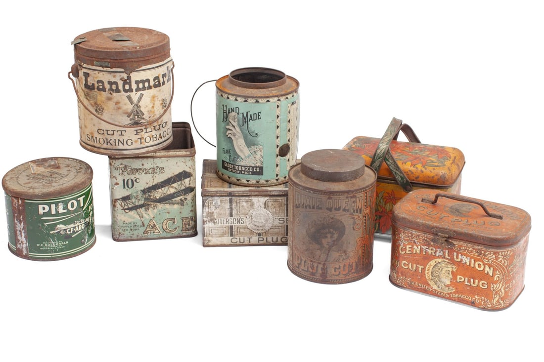 Group of Eight Tobacco Advertising Tin Litho Cans (1 of 4)