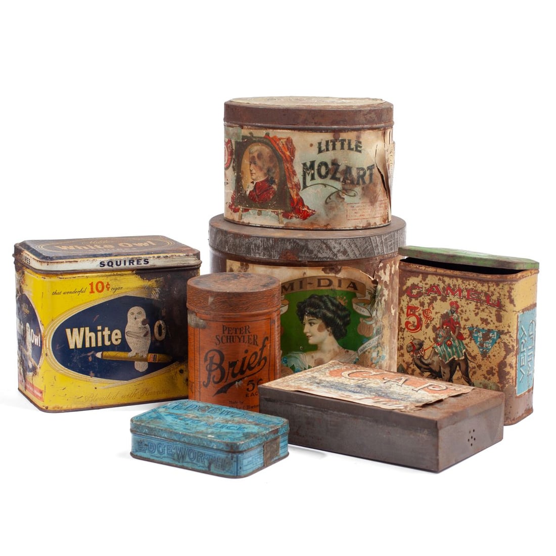 Group of Seven Tobacco Advertising Tin Litho Cans (1 of 4)